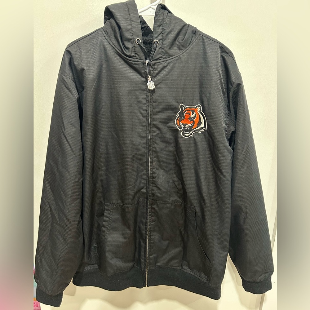 Bengals Jacket NFL Pro Line Cincinnati Large‎ Black Men’s Full Zip Fleece Lined